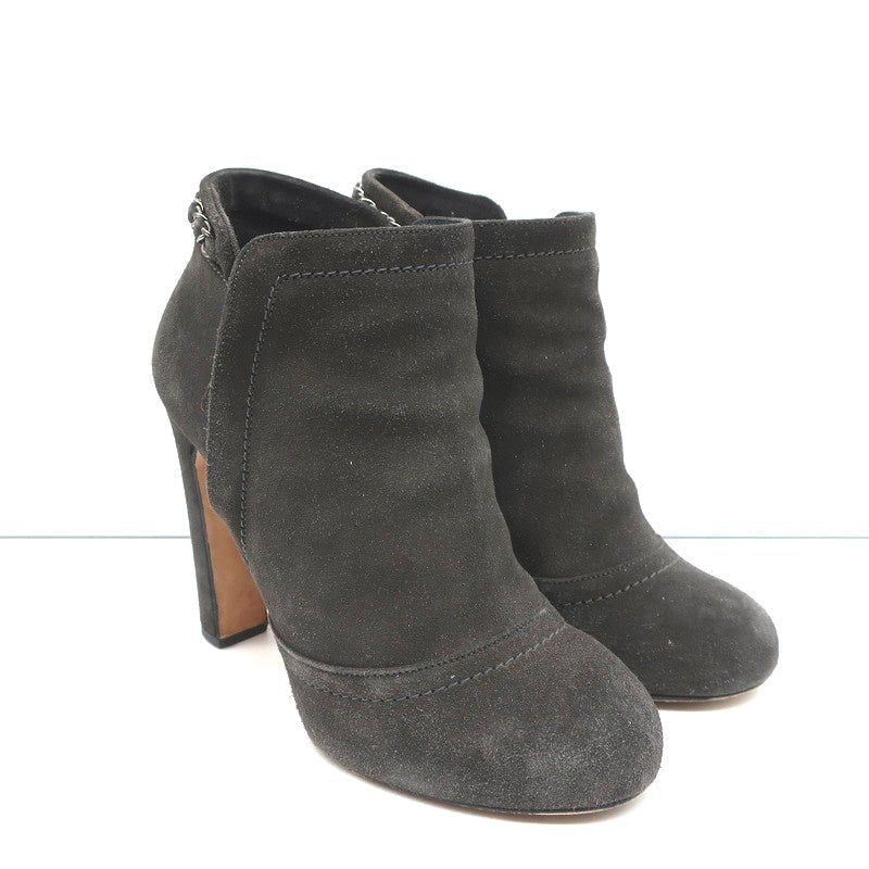 Chain-Trim Ankle Boots Dark Gray Glitter Suede Size 37 High Heel Booties